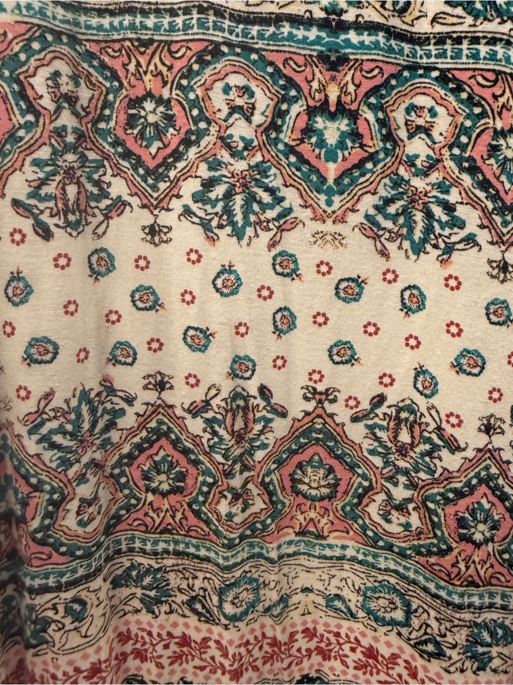 B_Envied Printed Bohemian Maxi Skirt in Cream with Teal and Pink Accents - Picture 2 of 3